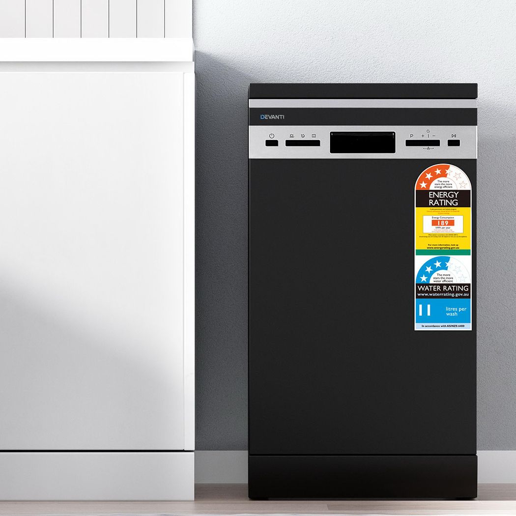 Freestanding Dishwasher 10‑Place – Black, 8 Programs, LED Display