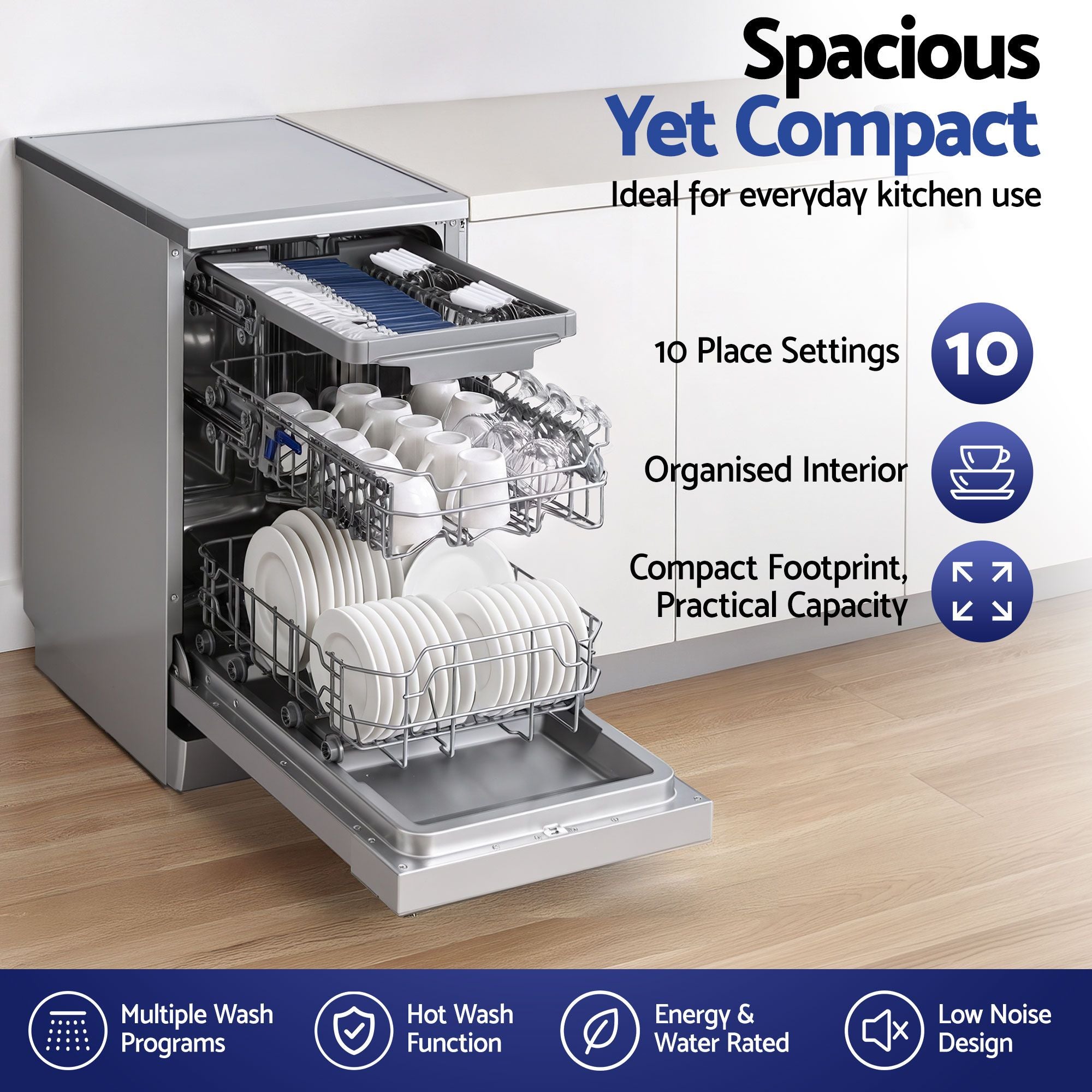 10 Place Settings Freestanding Dishwasher Silver