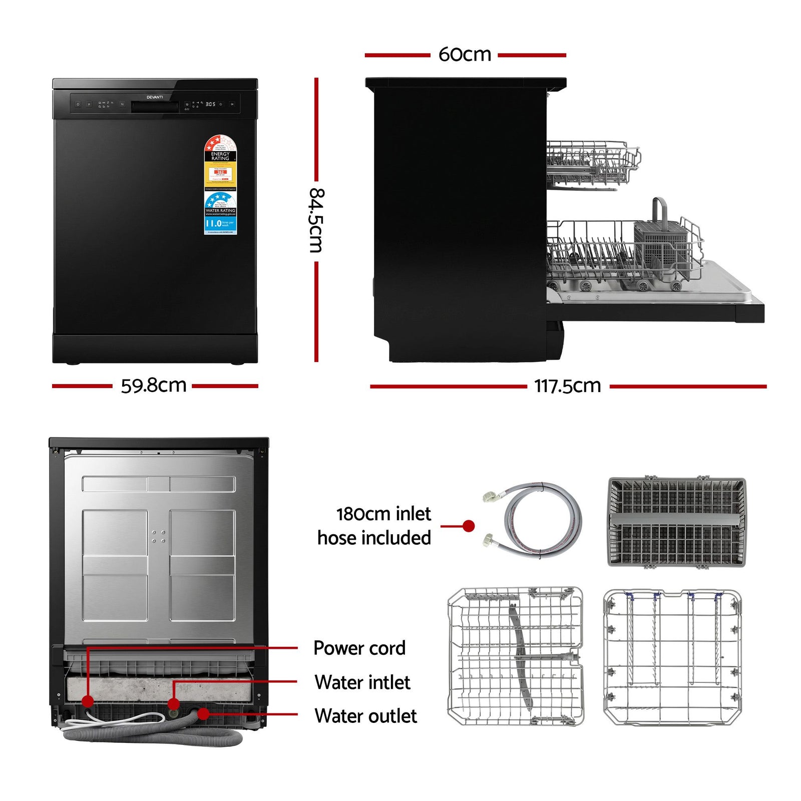 Devanti 12 Place Settings Dishwasher 55cm Freestanding Benchtop Built-In
