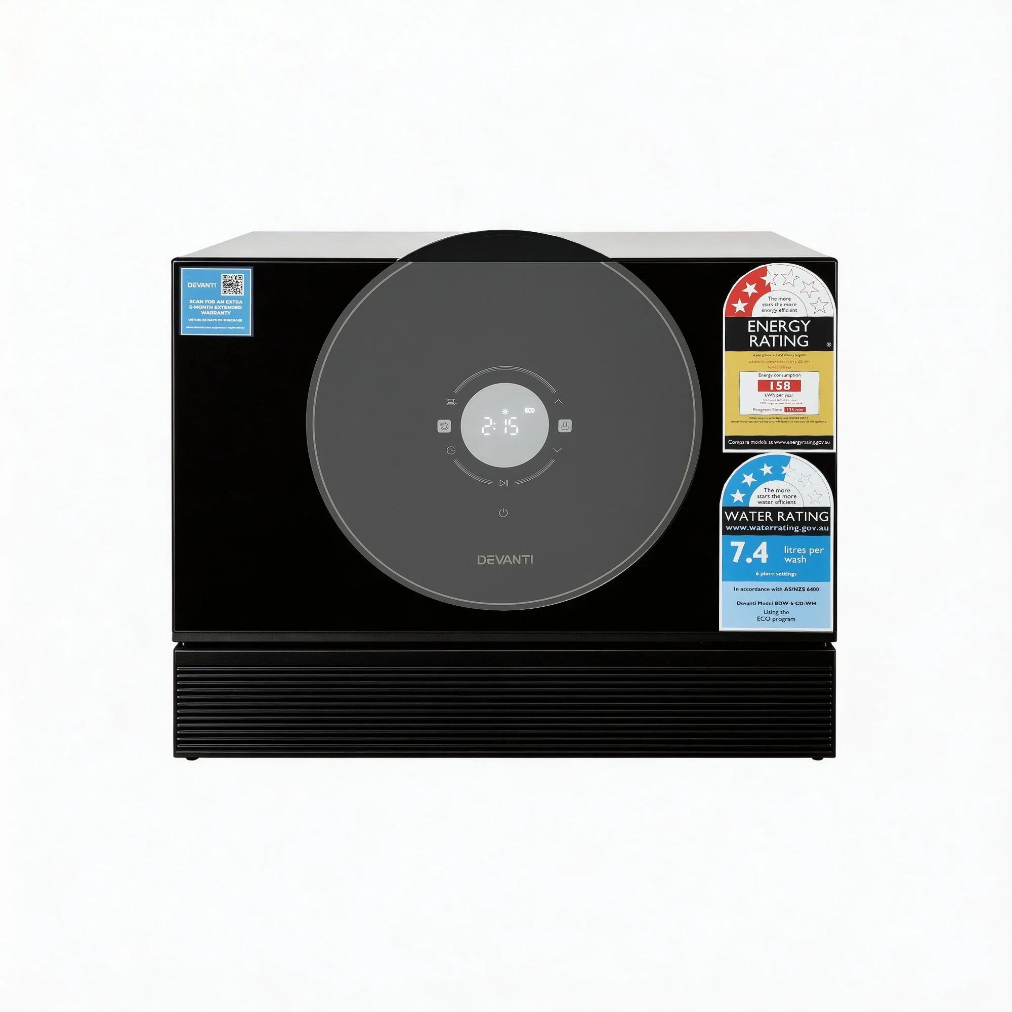 6‑Place Benchtop Dishwasher – Retro CD 50cm Black, 7 Programs, 3.5★ WELS