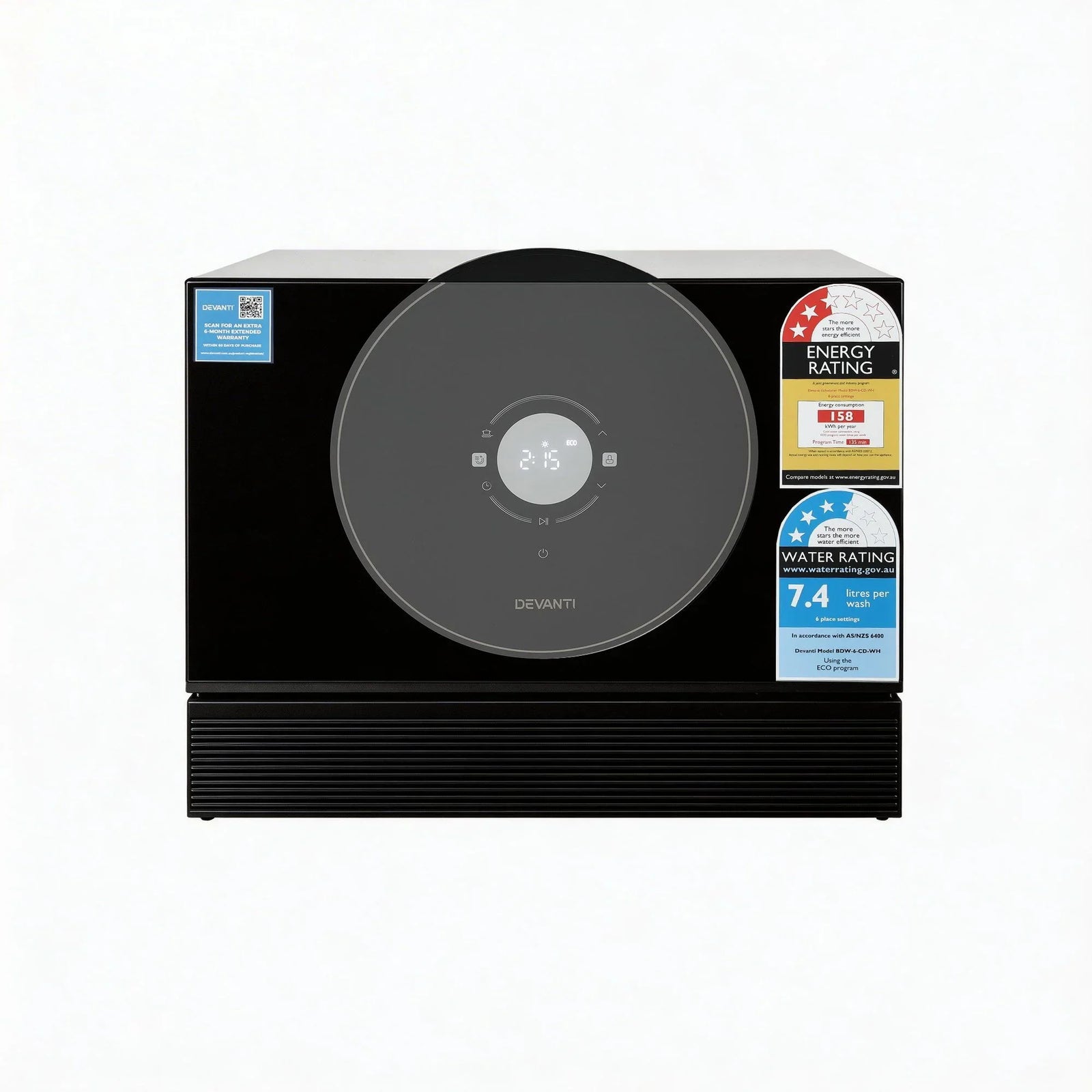 6‑Place Benchtop Dishwasher – Retro CD 50cm Black, 7 Programs, 3.5★ WELS