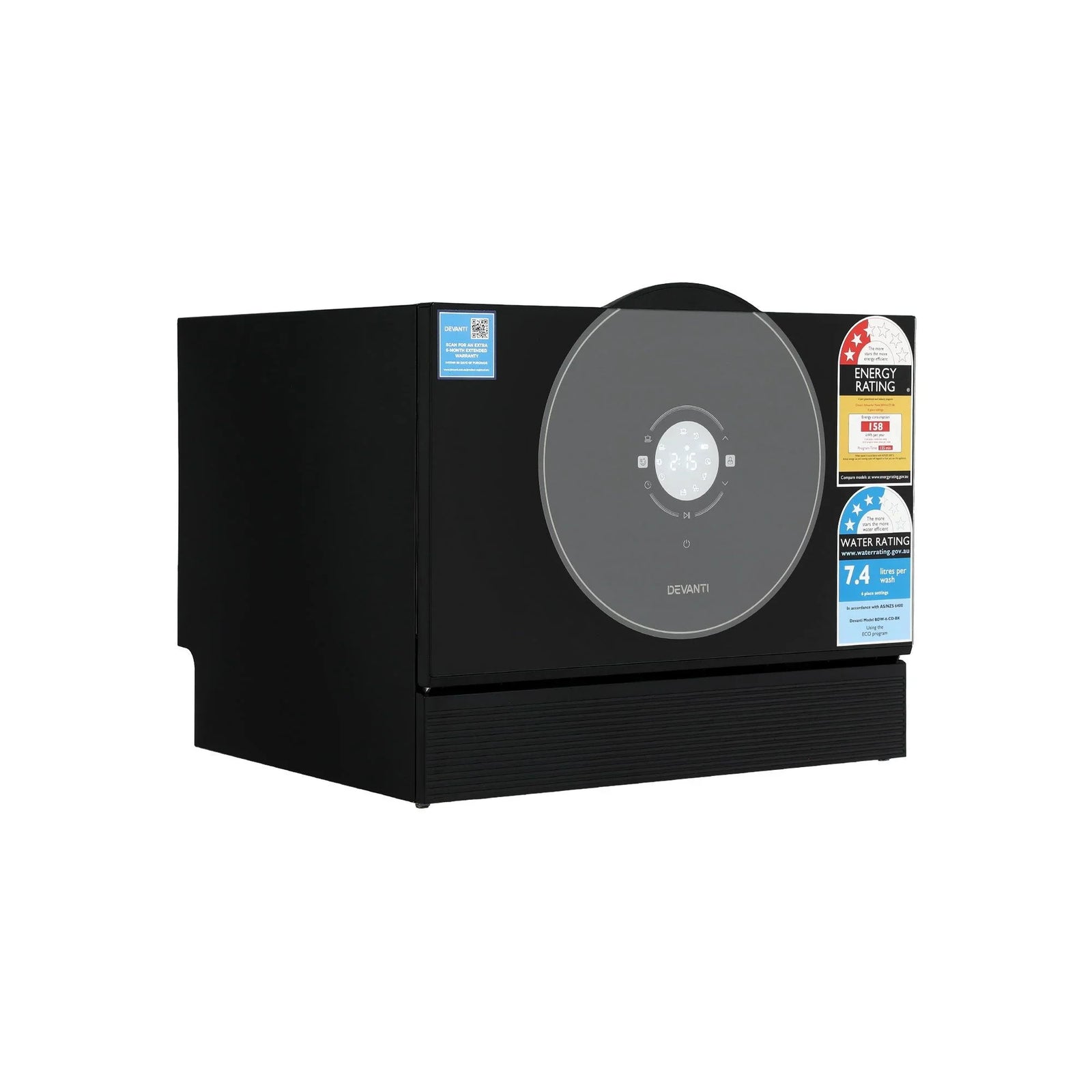 6‑Place Benchtop Dishwasher – Retro CD 50cm Black, 7 Programs, 3.5★ WELS
