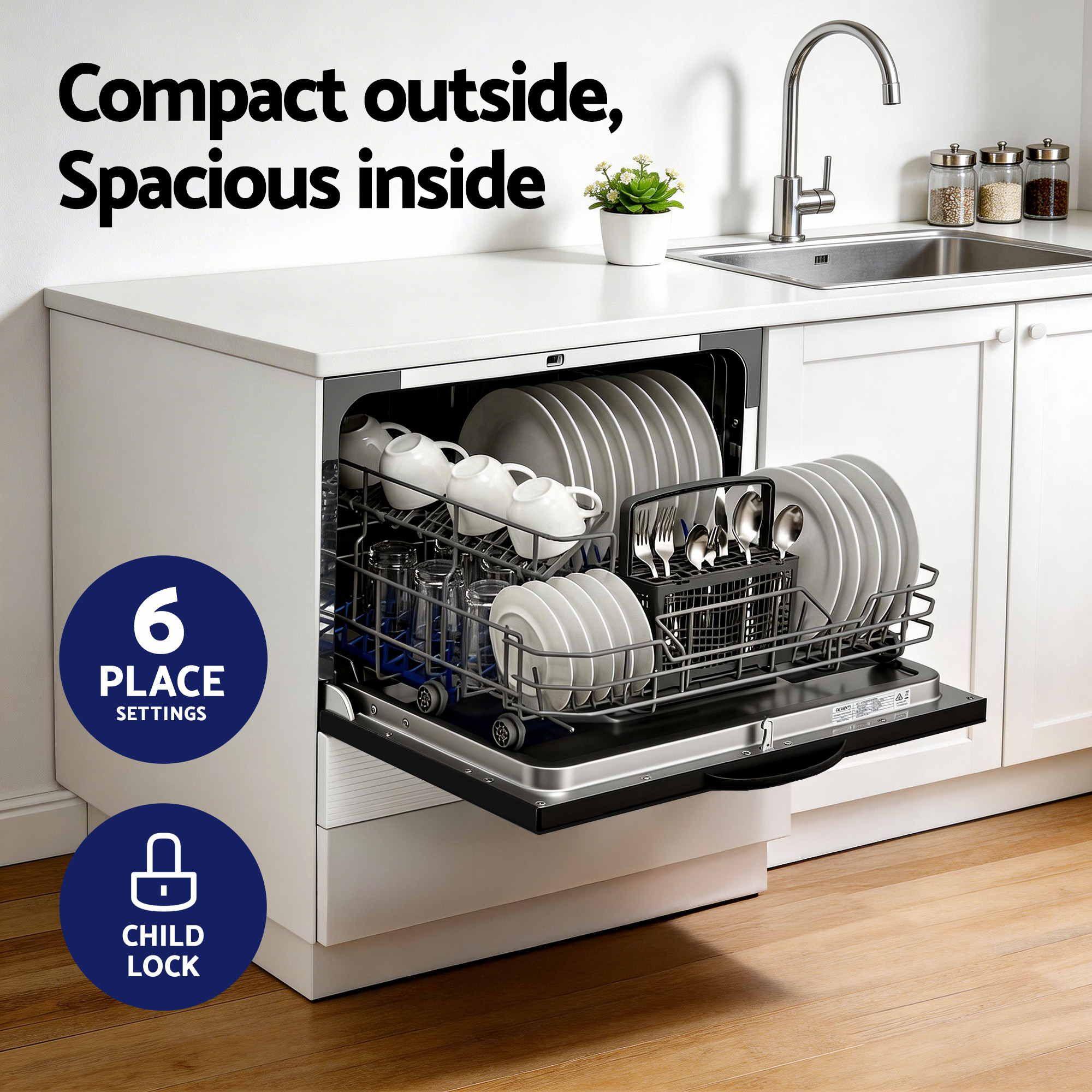 6‑Place Benchtop Dishwasher – Retro CD 50cm Black, 7 Programs, 3.5★ WELS