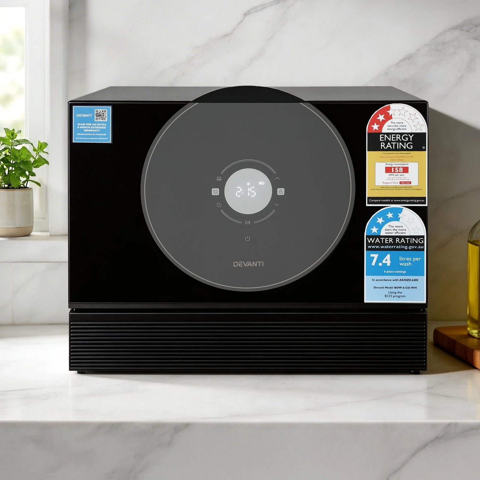 6‑Place Benchtop Dishwasher – Retro CD 50cm Black, 7 Programs, 3.5★ WELS