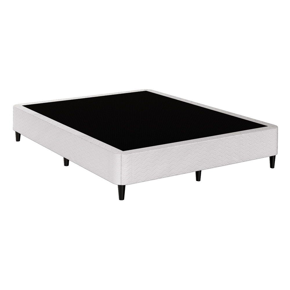 Double Size Metal Bed Frame Grey Fabric Upholstered Slatted Support 300KG MASON