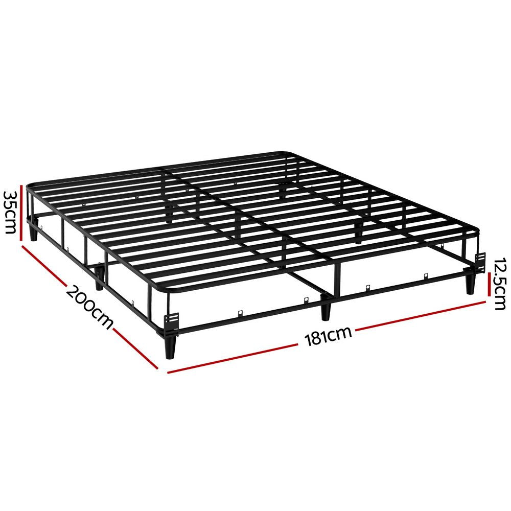 King Size Metal Bed Frame Grey Fabric Upholstered Slatted Support 300KG MASON