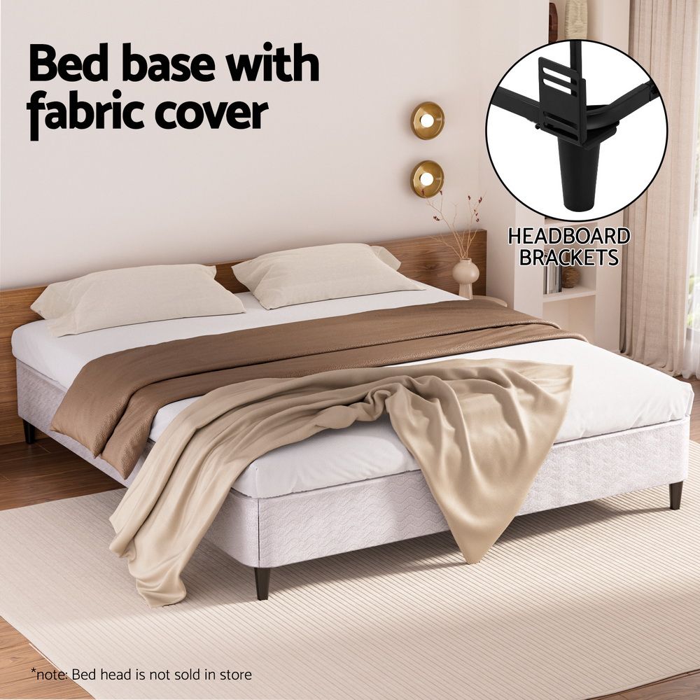 King Size Metal Bed Frame Grey Fabric Upholstered Slatted Support 300KG MASON