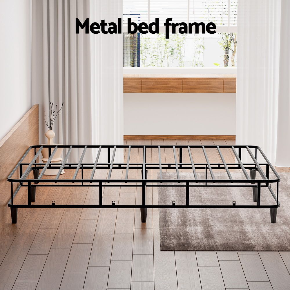 King Size Metal Bed Frame Grey Fabric Upholstered Slatted Support 300KG MASON