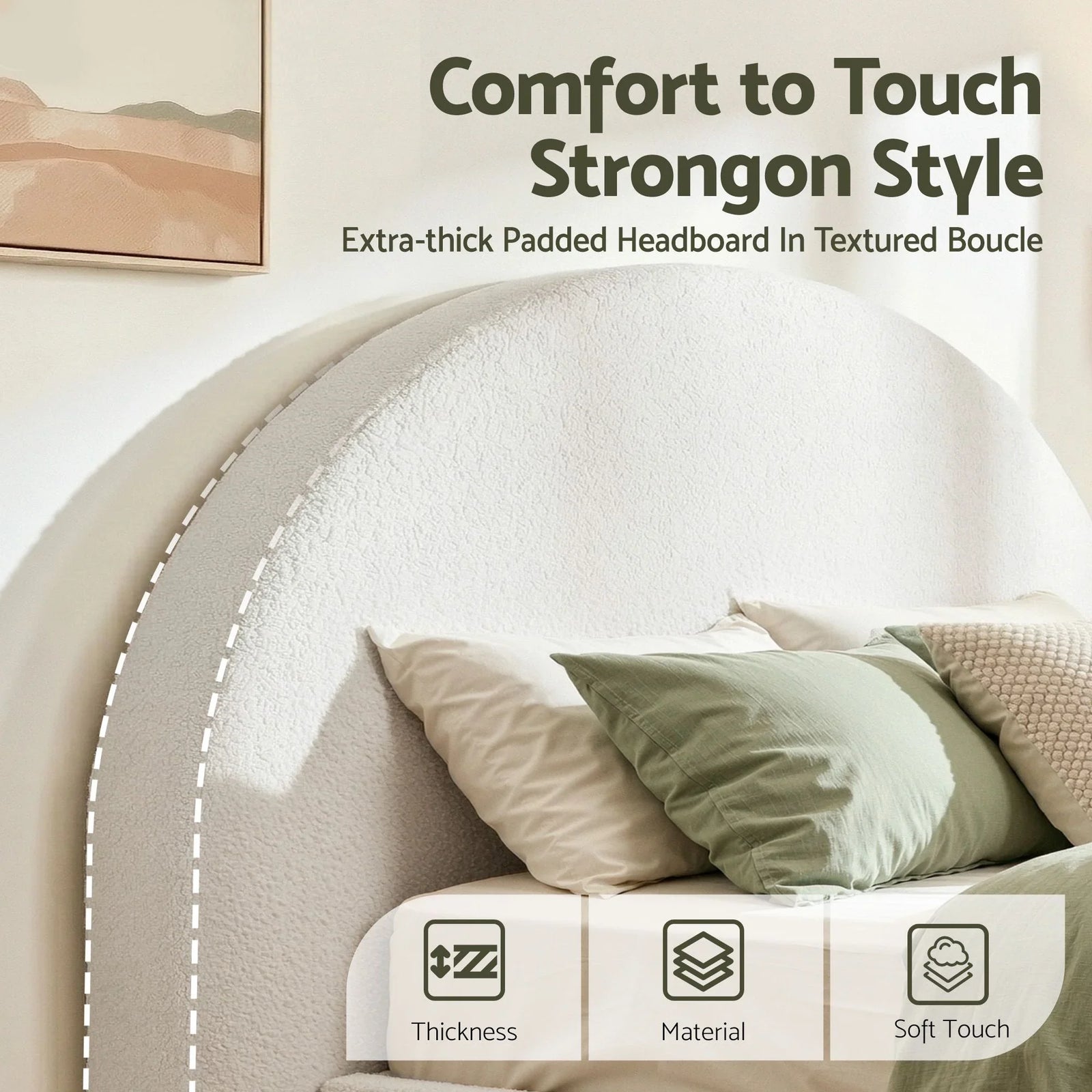 Artiss Double Size Headboard for Bed Frame Boucle Fabric No-Assembly Vacuum Compressed Soft Backrest with Removable Washable Cover 154cm Wide
