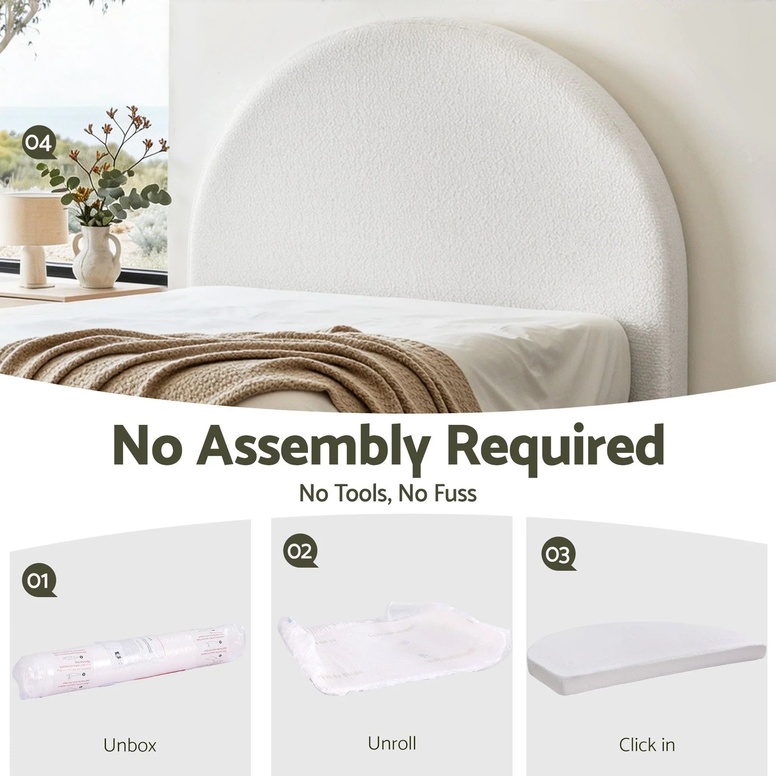 Artiss Queen Size Headboard for Bed Frame Boucle Fabric No-Assembly Vacuum Compressed Soft Backrest with Removable Washable Cover 171cm Wide