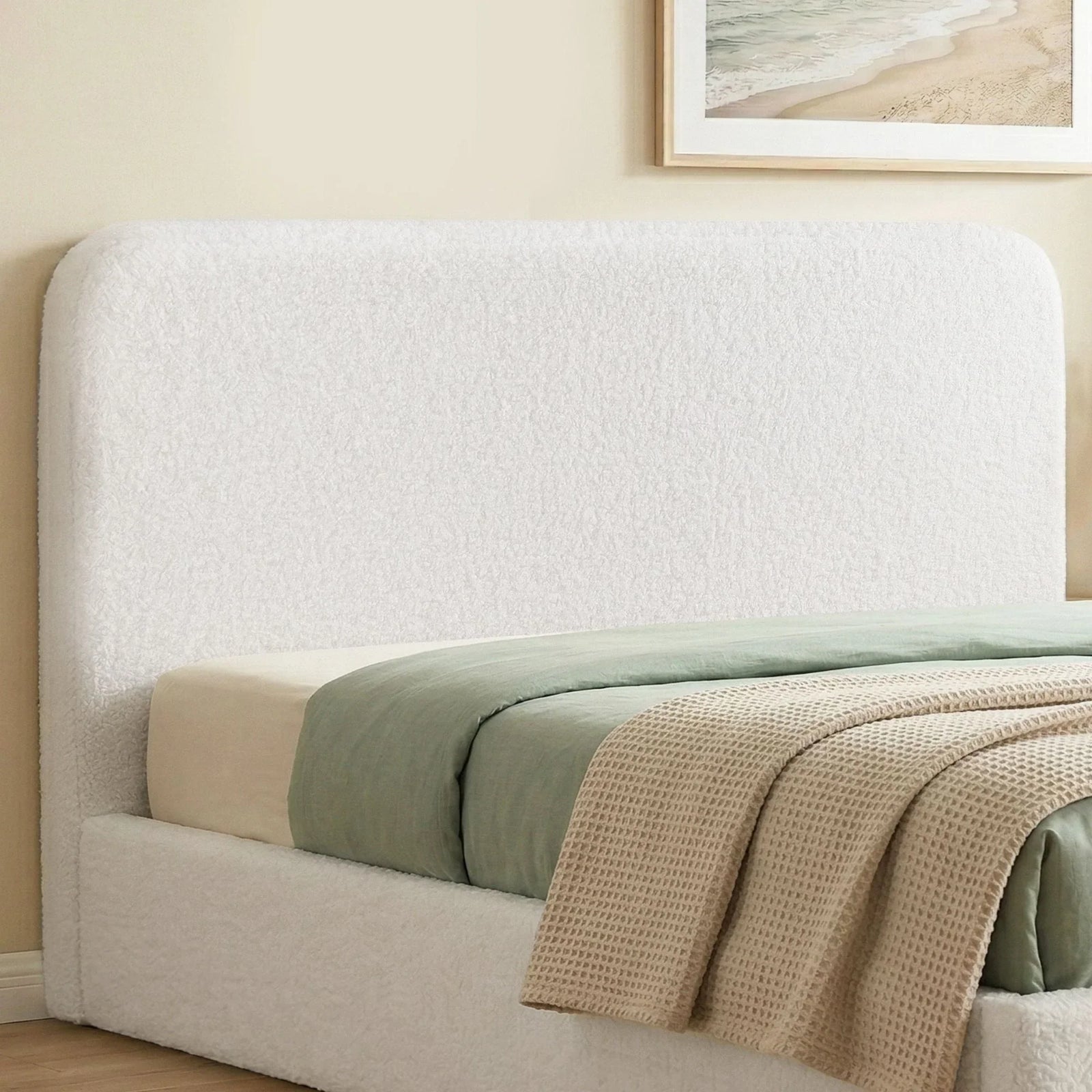 Double Headboard for Bed Frame Boucle Fabric No-Assembly Vacuum Compressed Soft Backrest with Removable Washable Cover 155cm Wide