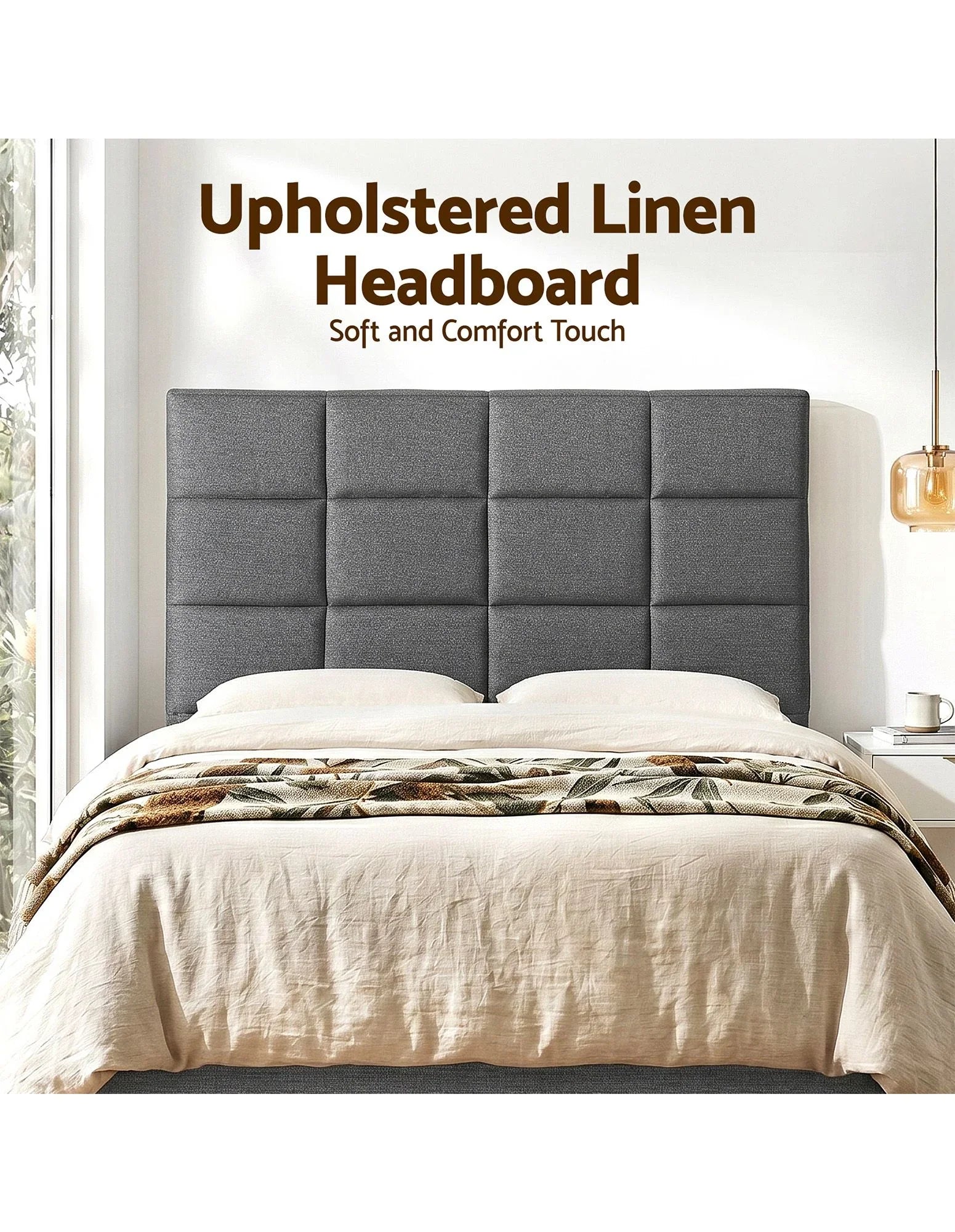 Bed Headboard Double Bedhead Linen Fabric Charcoal