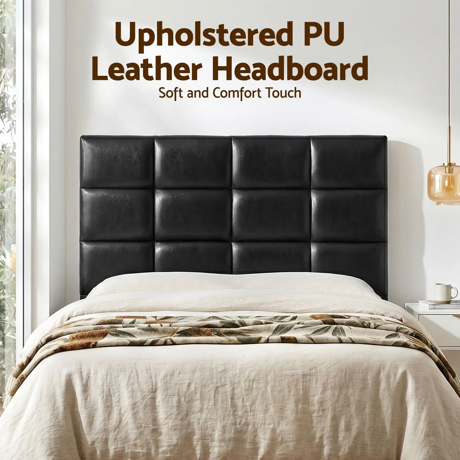 Bed Headboard Queen Bedhead PU Leather Black