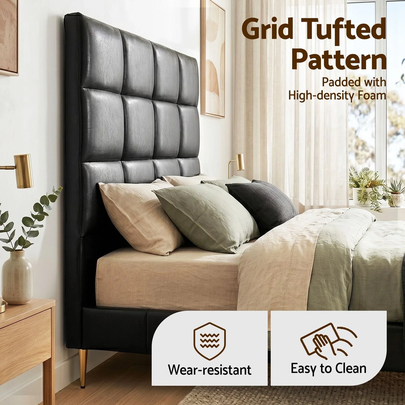 Bed Headboard Queen Bedhead PU Leather Black