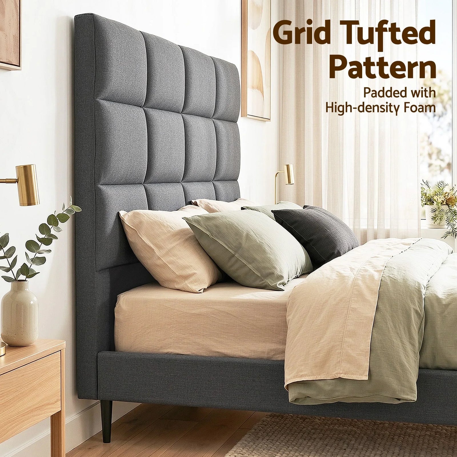 Bed Headboard Queen Bedhead Linen Fabric Charcoal
