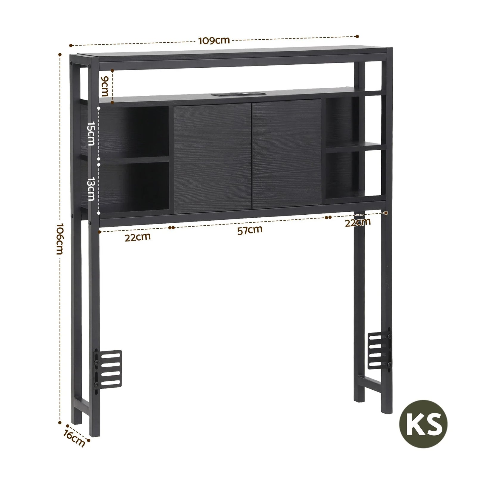 Bed Headboard King Single Storage Bedhead Charging Station Black