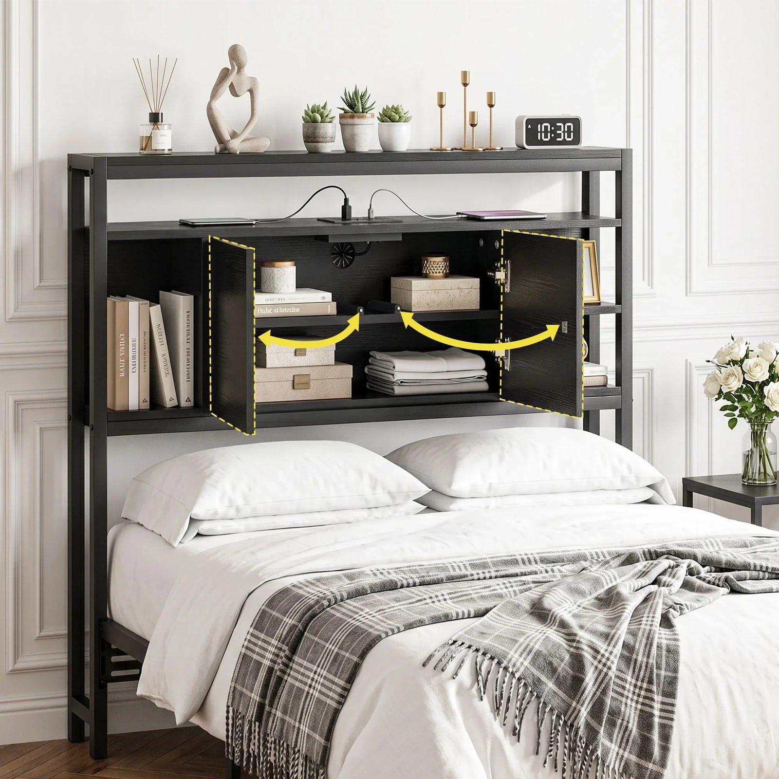 Bed Headboard King Single Storage Bedhead Charging Station Black