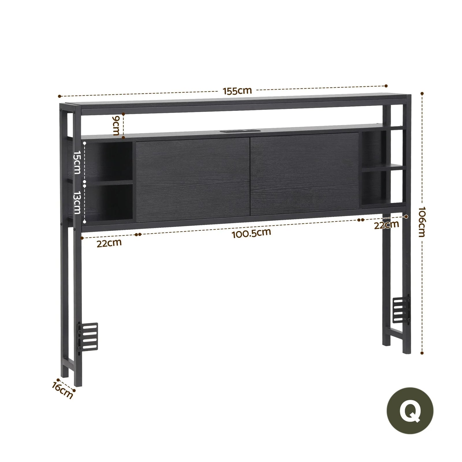 Bed Headboard Queen Storage Bedhead Charging Station Black