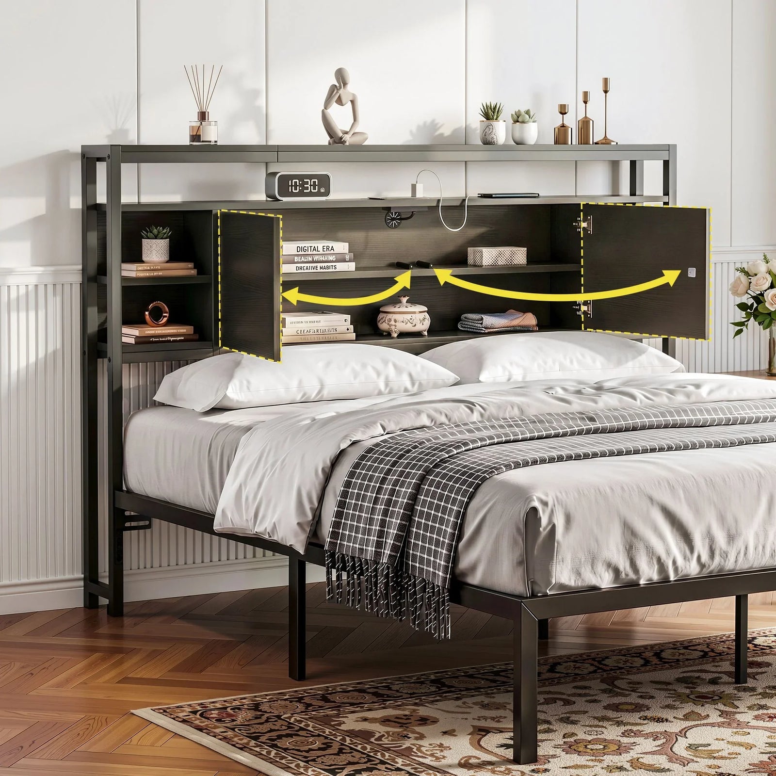 Bed Headboard Queen Storage Bedhead Charging Station Black