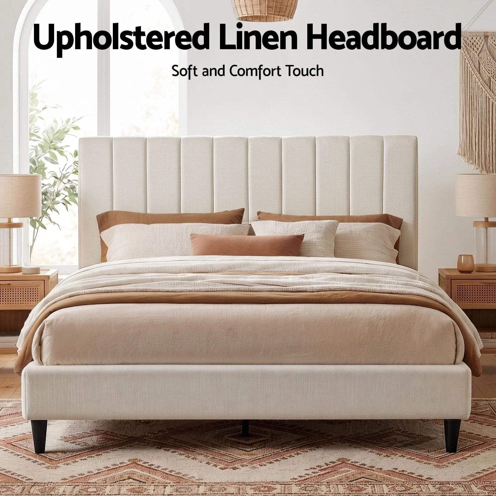 Bed Head Headboard King Linen 183CM - Beige
