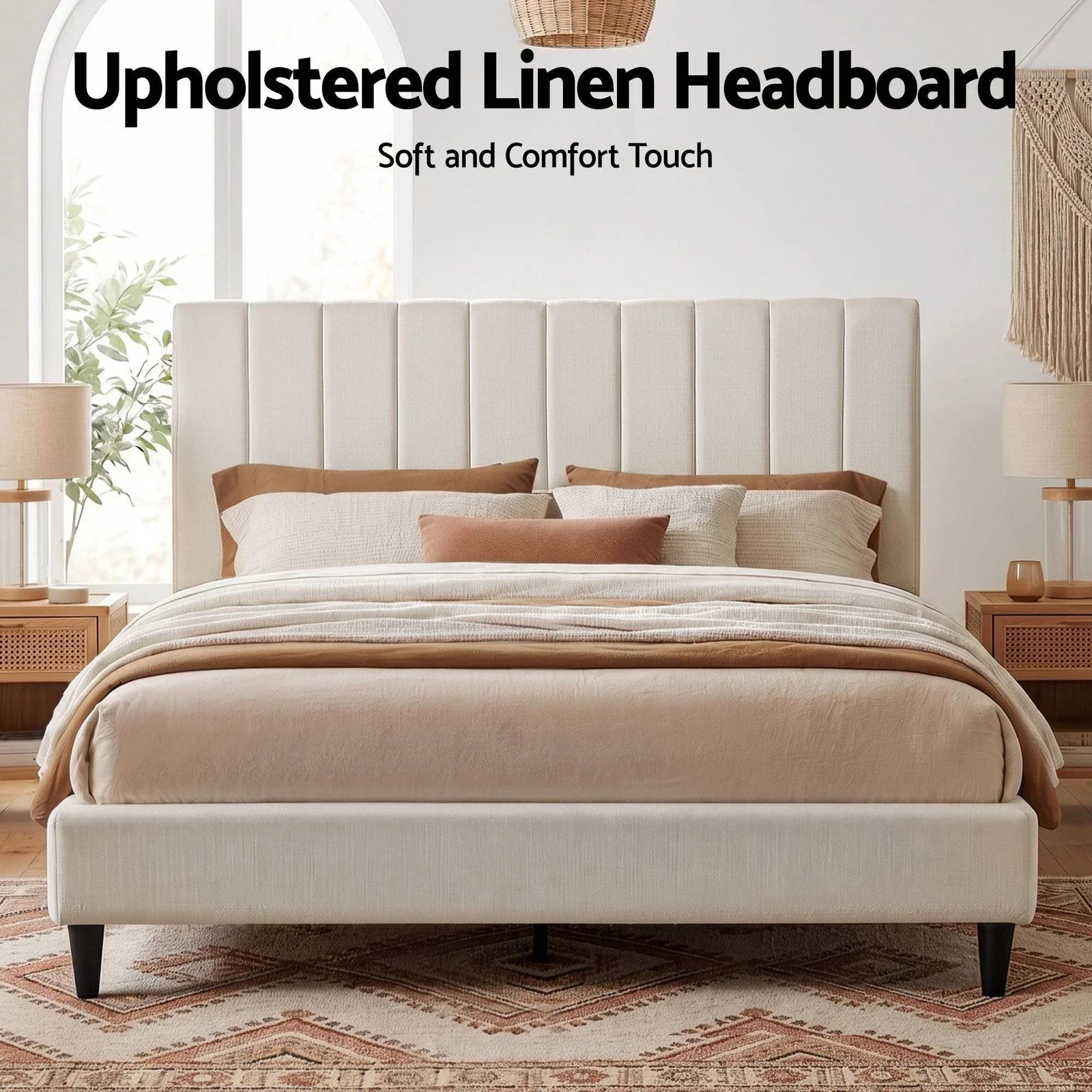 Bed Head Headboard King Linen 183CM - Beige