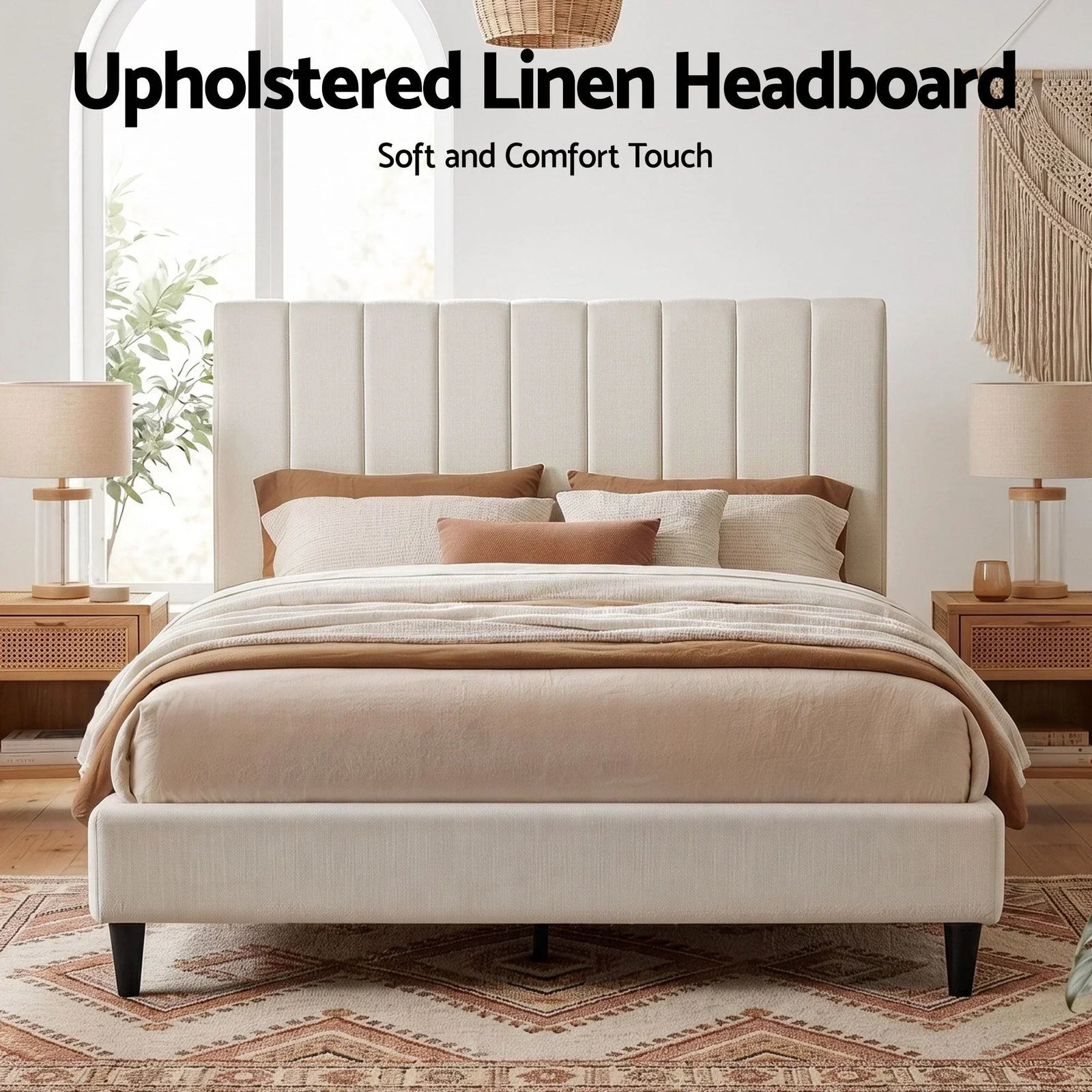 Bed Head Headboard Queen Linen 153CM - Beige
