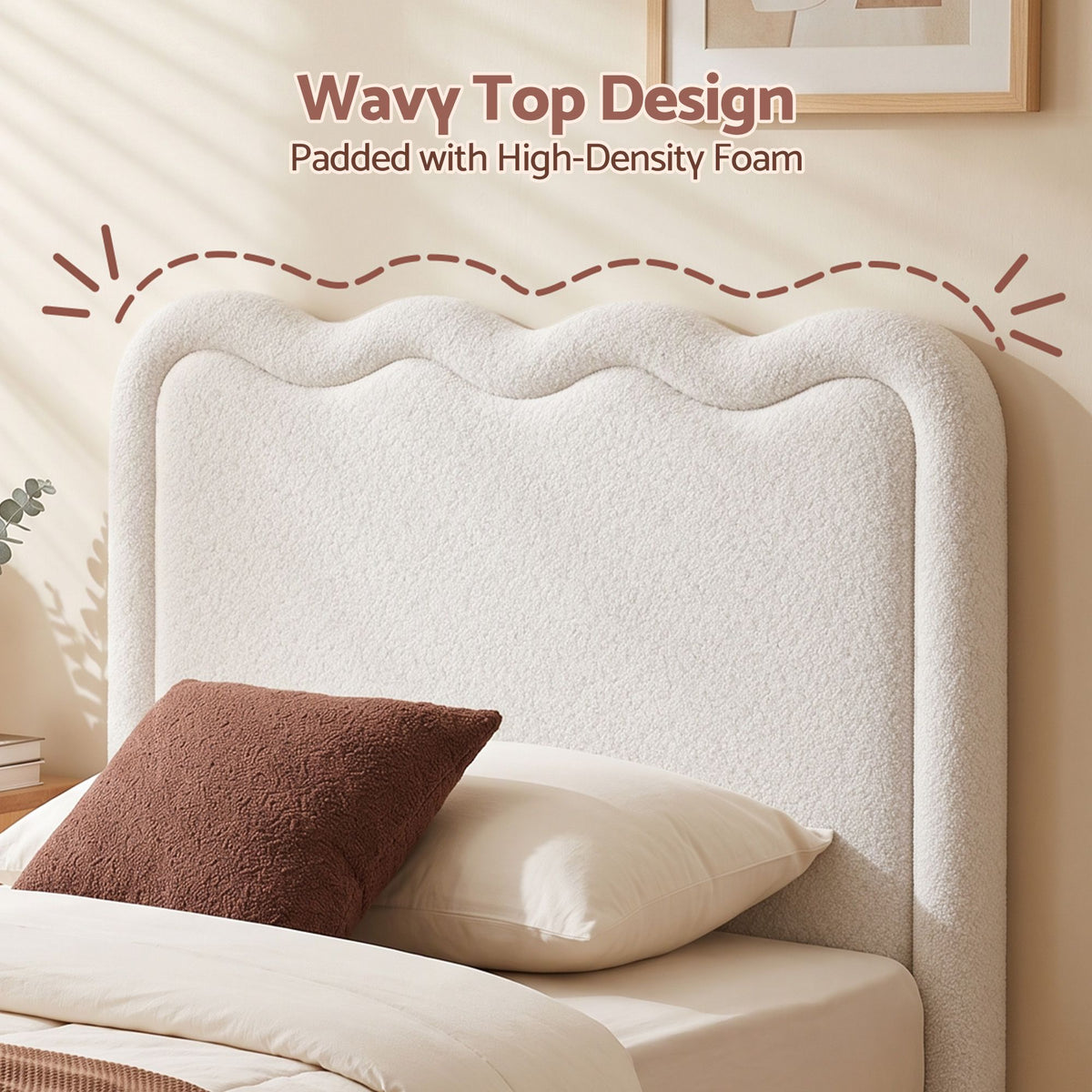 Artiss Boucle Bed Head Double Size Upholstered Wavy Headboard Beige