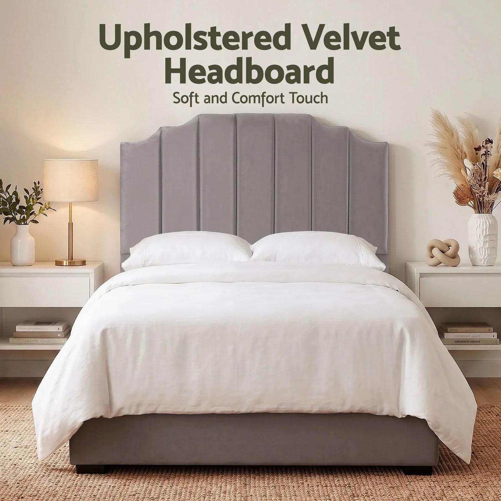 Bed Head Headboard Double Velvet 138CM - Grey