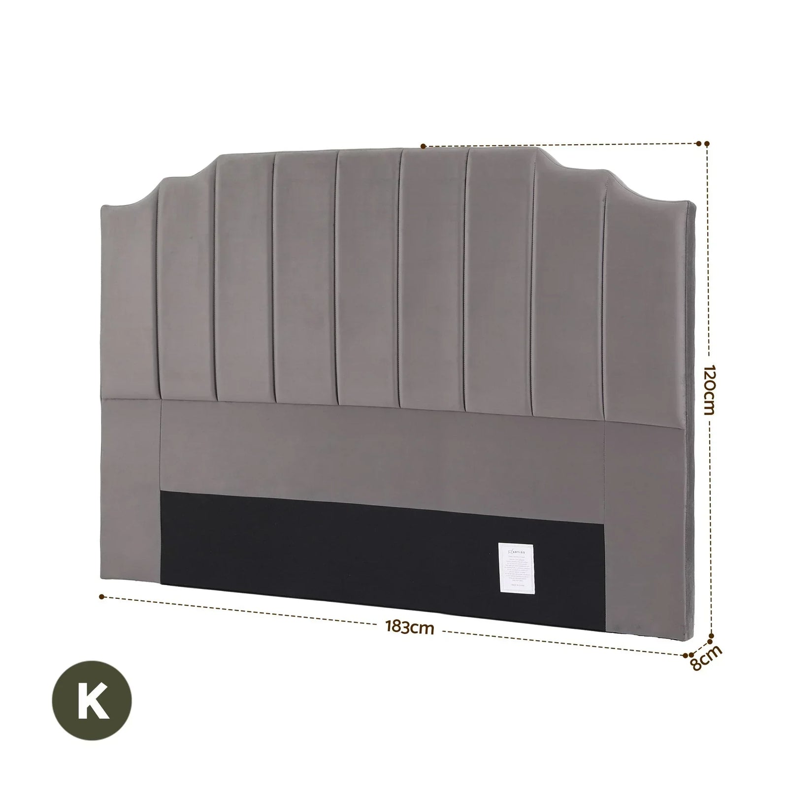 Bed Head Headboard King Velvet 183CM - Grey