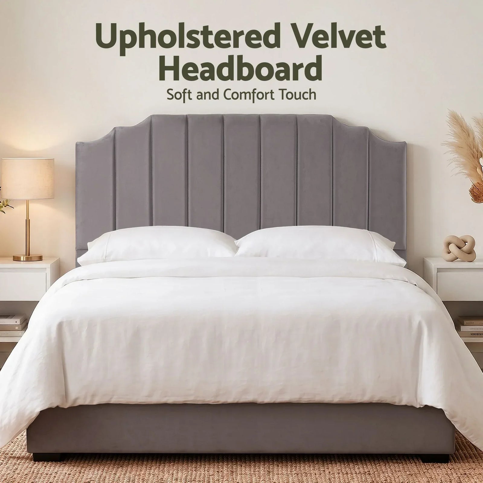 Bed Head Headboard King Velvet 183CM - Grey