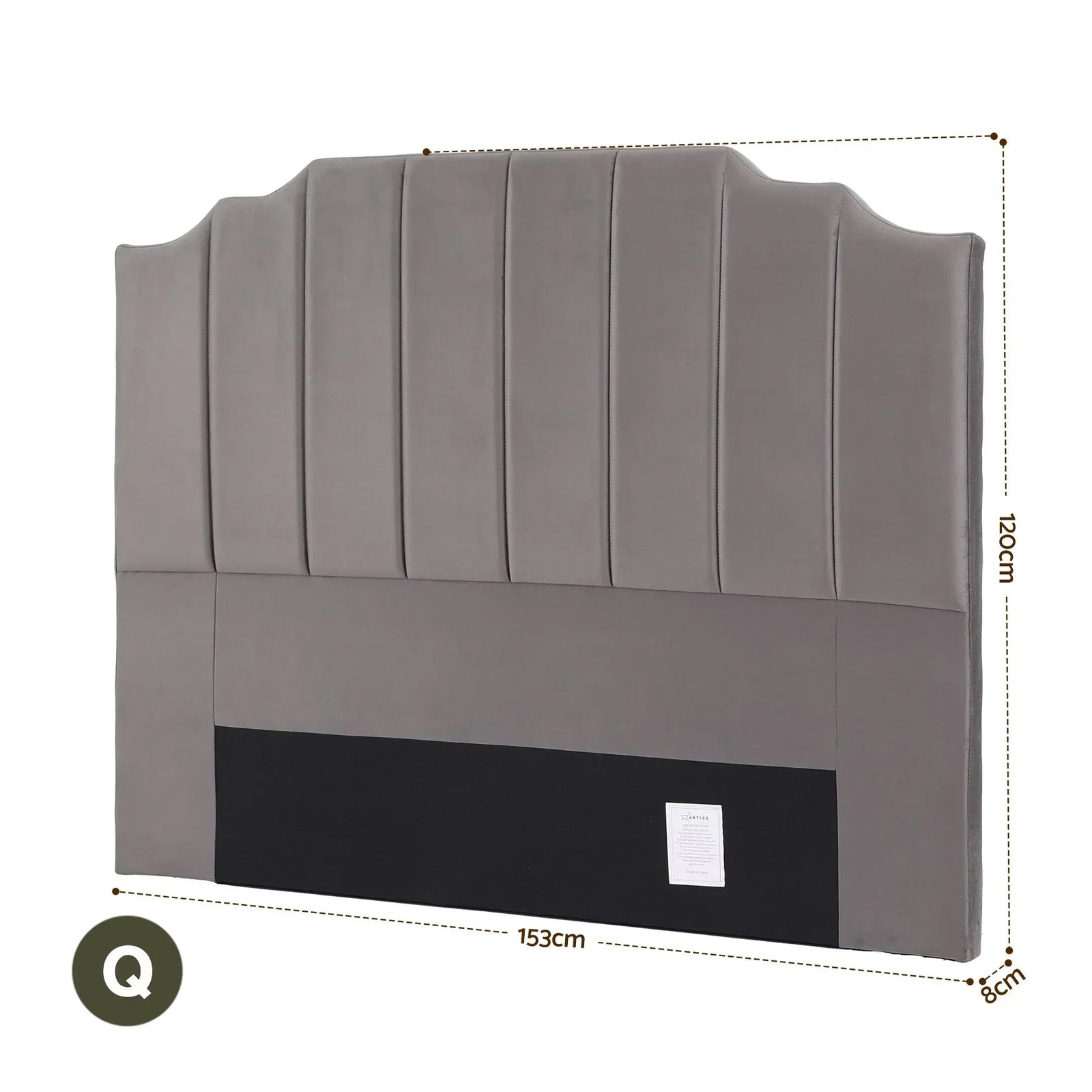 Bed Head Headboard Queen Velvet 153CM - Grey