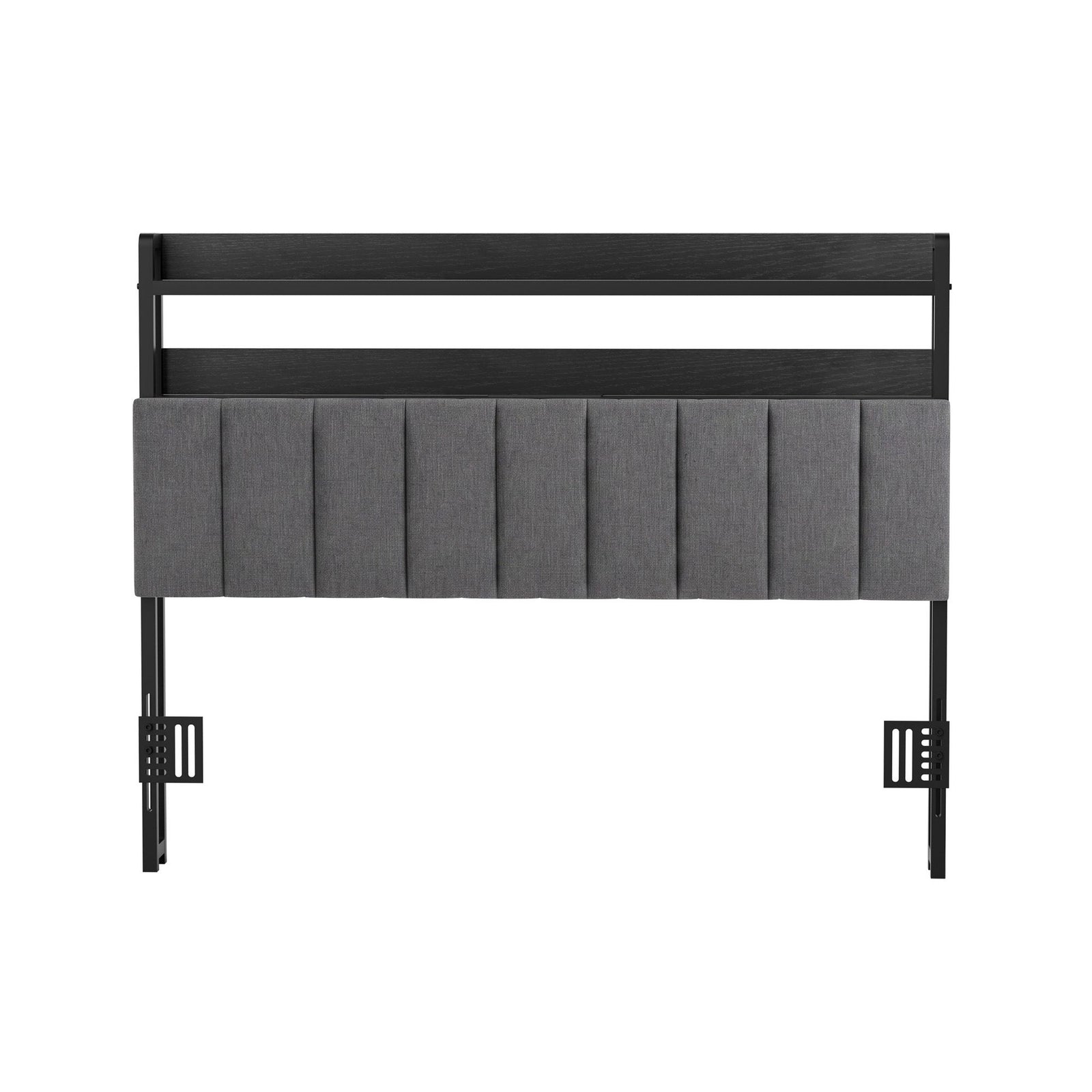 Double Headboard Charging Station Storage LED Light Grey Upholstered