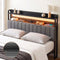 Artiss King Bedhead with Charging Station, Storage Shelves and RGB LED Grey