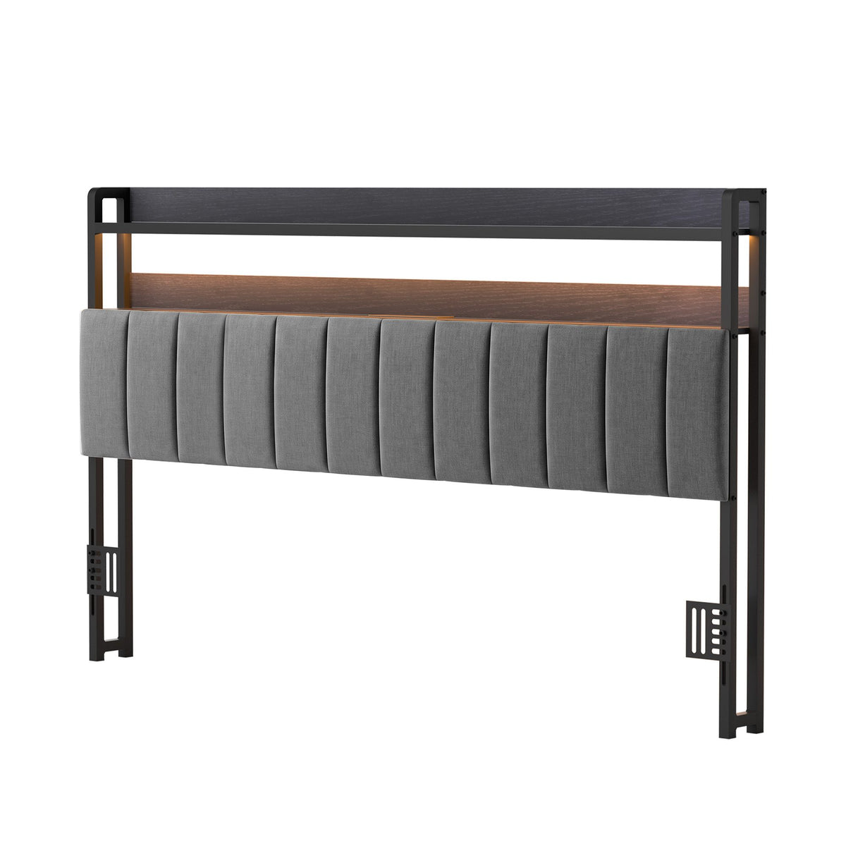 Artiss King Bedhead with Charging Station, Storage Shelves and RGB LED Grey