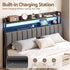 Artiss King Bedhead with Charging Station, Storage Shelves and RGB LED Grey