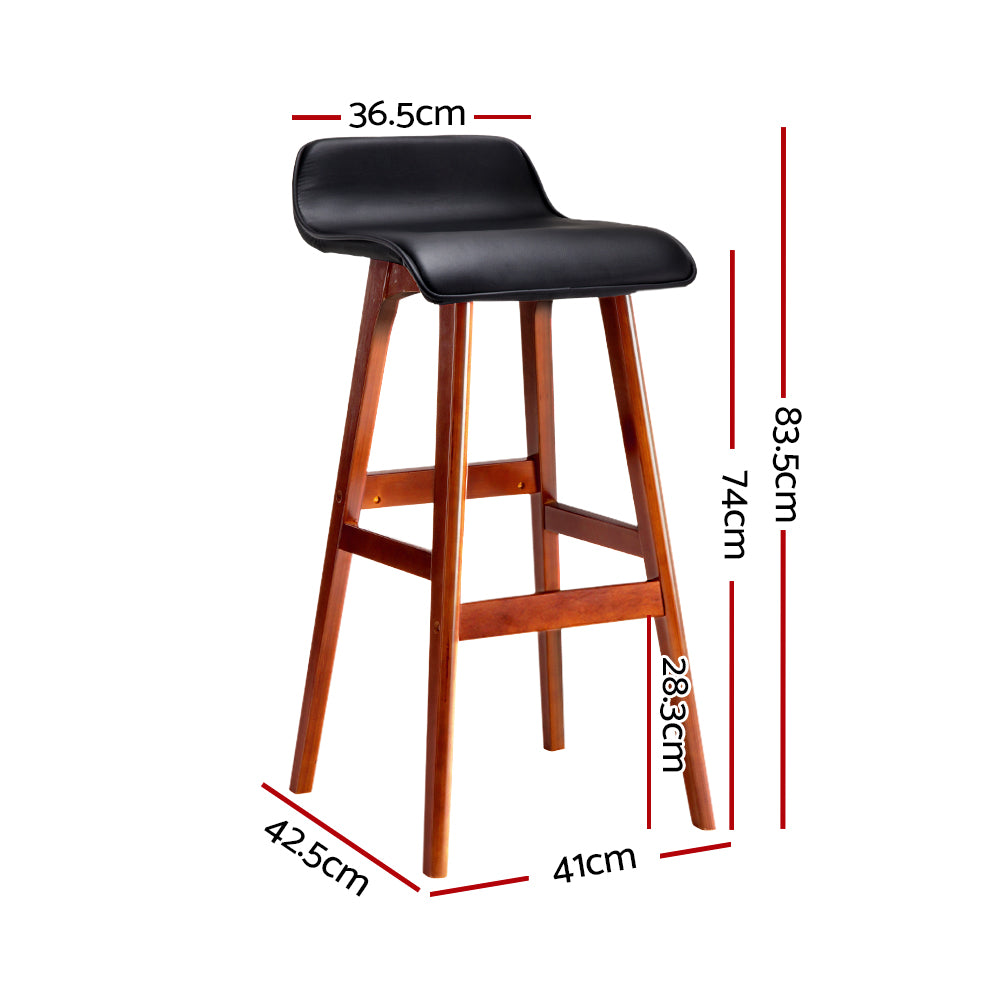 Set of 2 Sliva Bentwood Bar Stools PU Leather Walnut Frame Black Seat Kitchen Counter Chairs