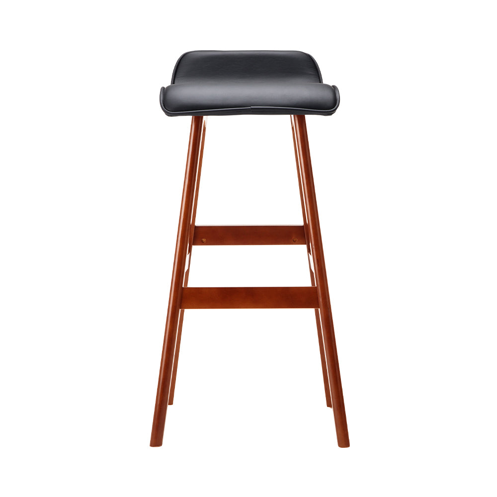 Set of 2 Sliva Bentwood Bar Stools PU Leather Walnut Frame Black Seat Kitchen Counter Chairs