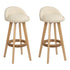 2x Bar Stools Padded Leather Wooden Beige