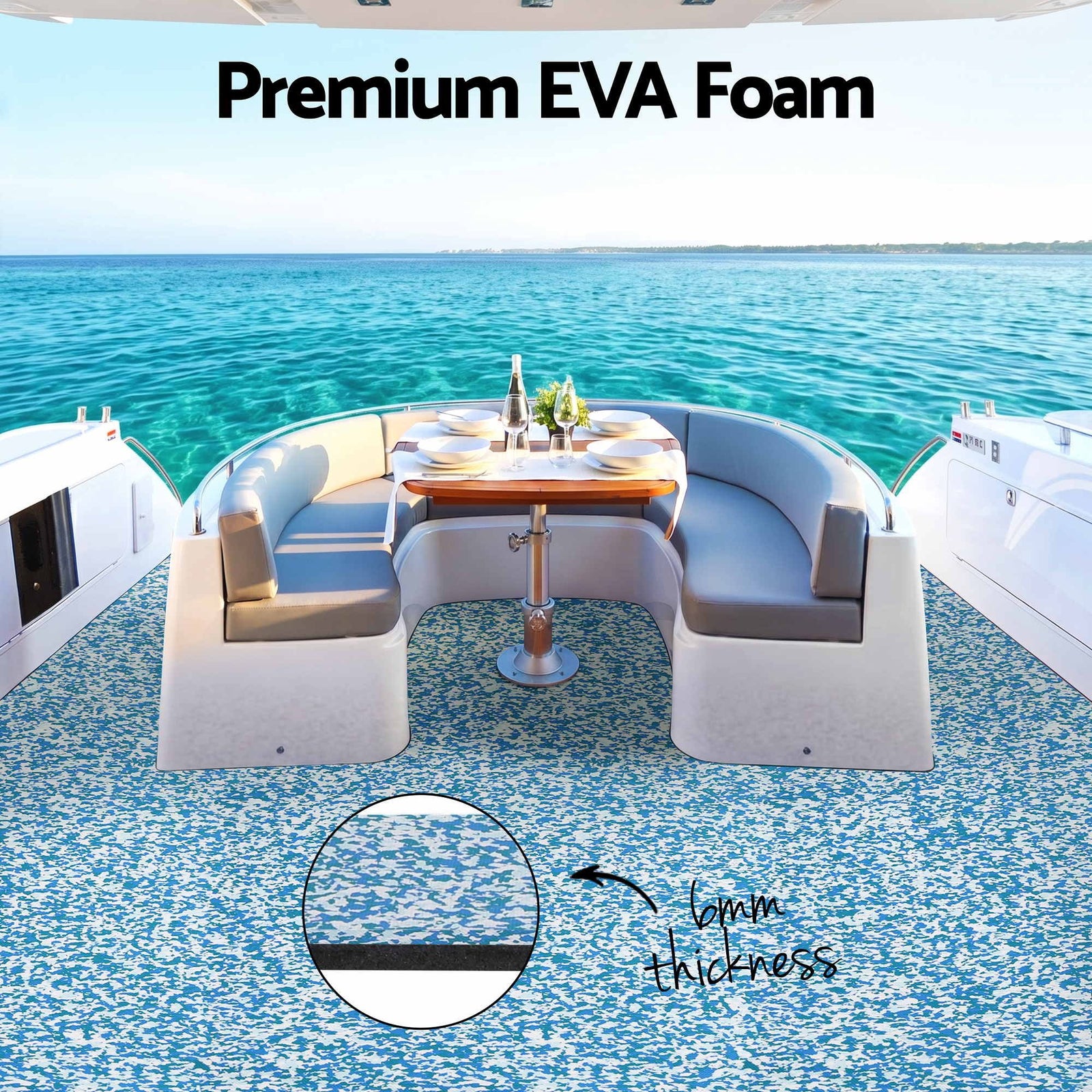 Boat Flooring, EVA Foam Decking Mat, 240x90cm, Blue Camo