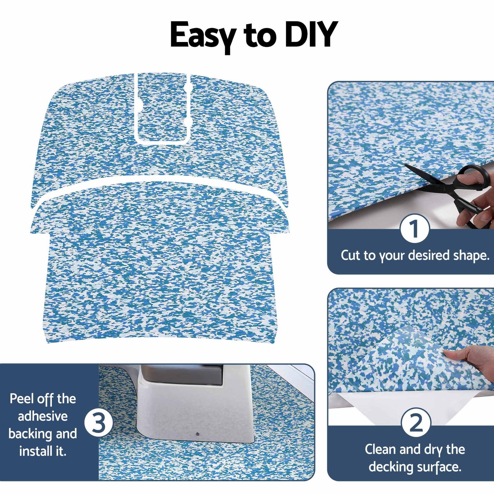 Boat Flooring, EVA Foam Decking Mat, 240x90cm, Blue Camo