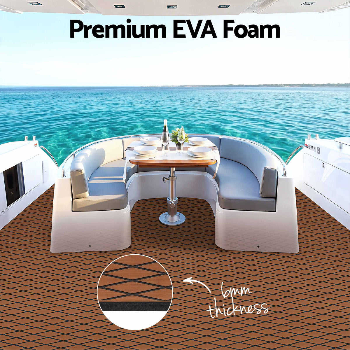 Seamanship EVA Foam Boat Flooring Decking Mat 240x90cm 6mm Brown Self-Adhesive