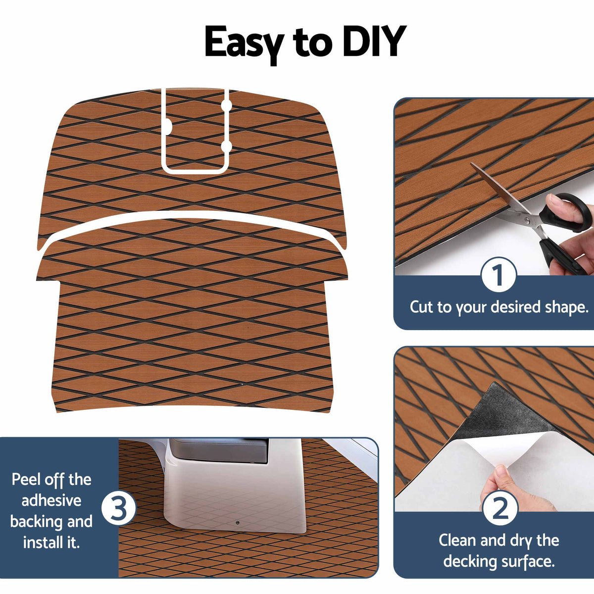 Seamanship EVA Foam Boat Flooring Decking Mat 240x90cm 6mm Brown Self-Adhesive