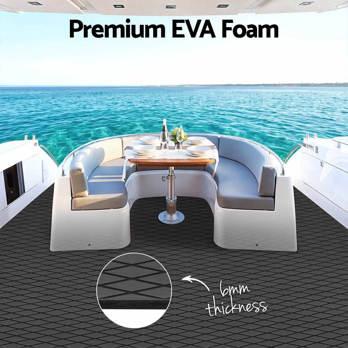 Seamanship EVA Foam Boat Flooring Deck Mat 240x90cm 6mm Self-Adhesive Dark Grey
