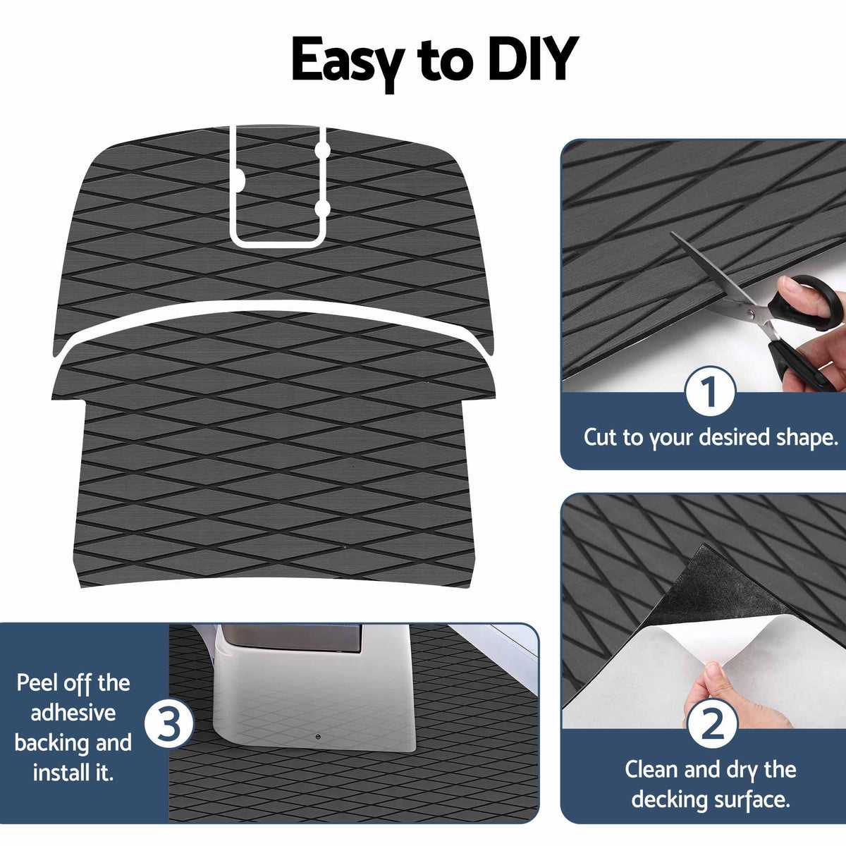 Seamanship EVA Foam Boat Flooring Deck Mat 240x90cm 6mm Self-Adhesive Dark Grey