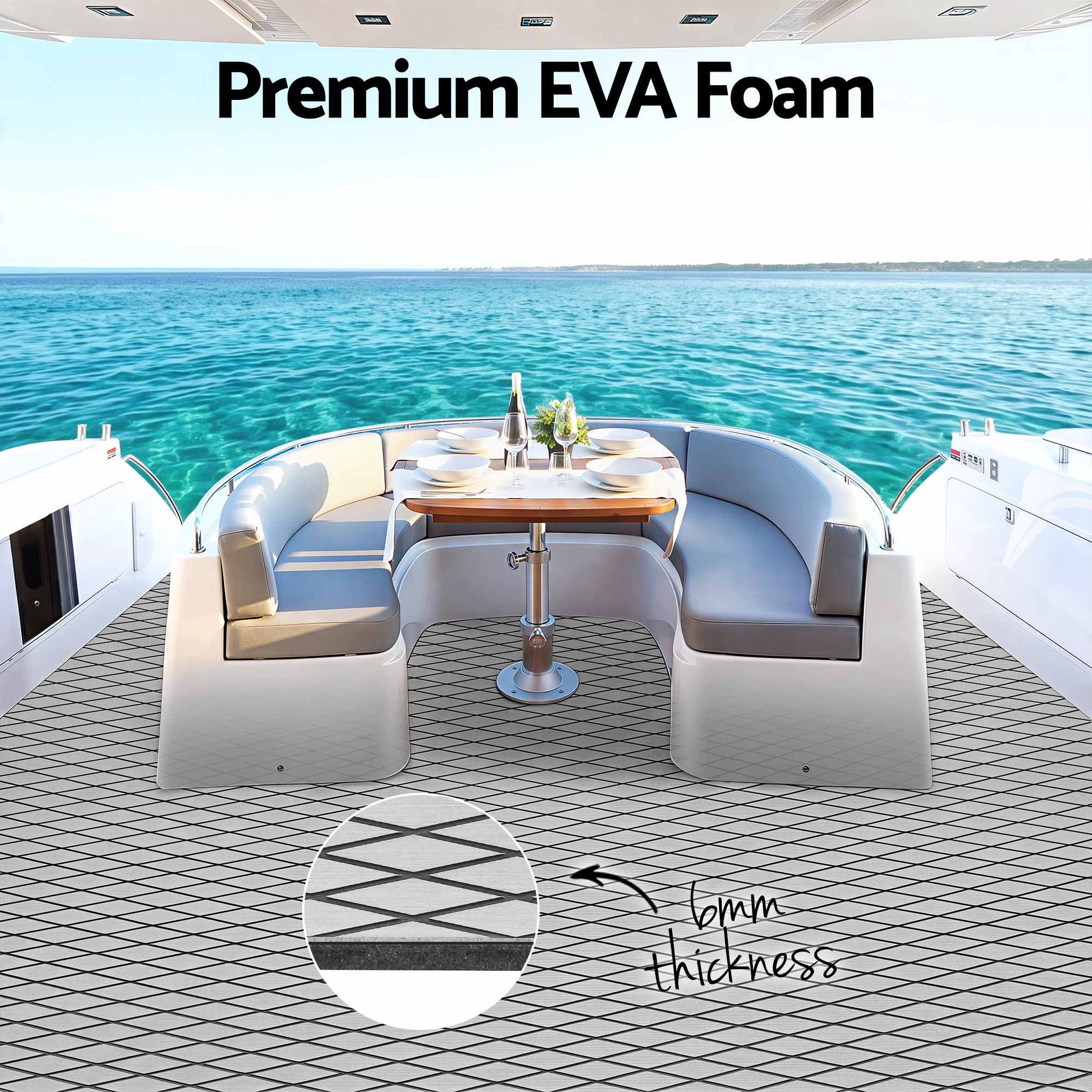 Seamanship EVA Foam Boat Flooring Deck Mat 240x90cm 6mm Self-Adhesive Light Grey