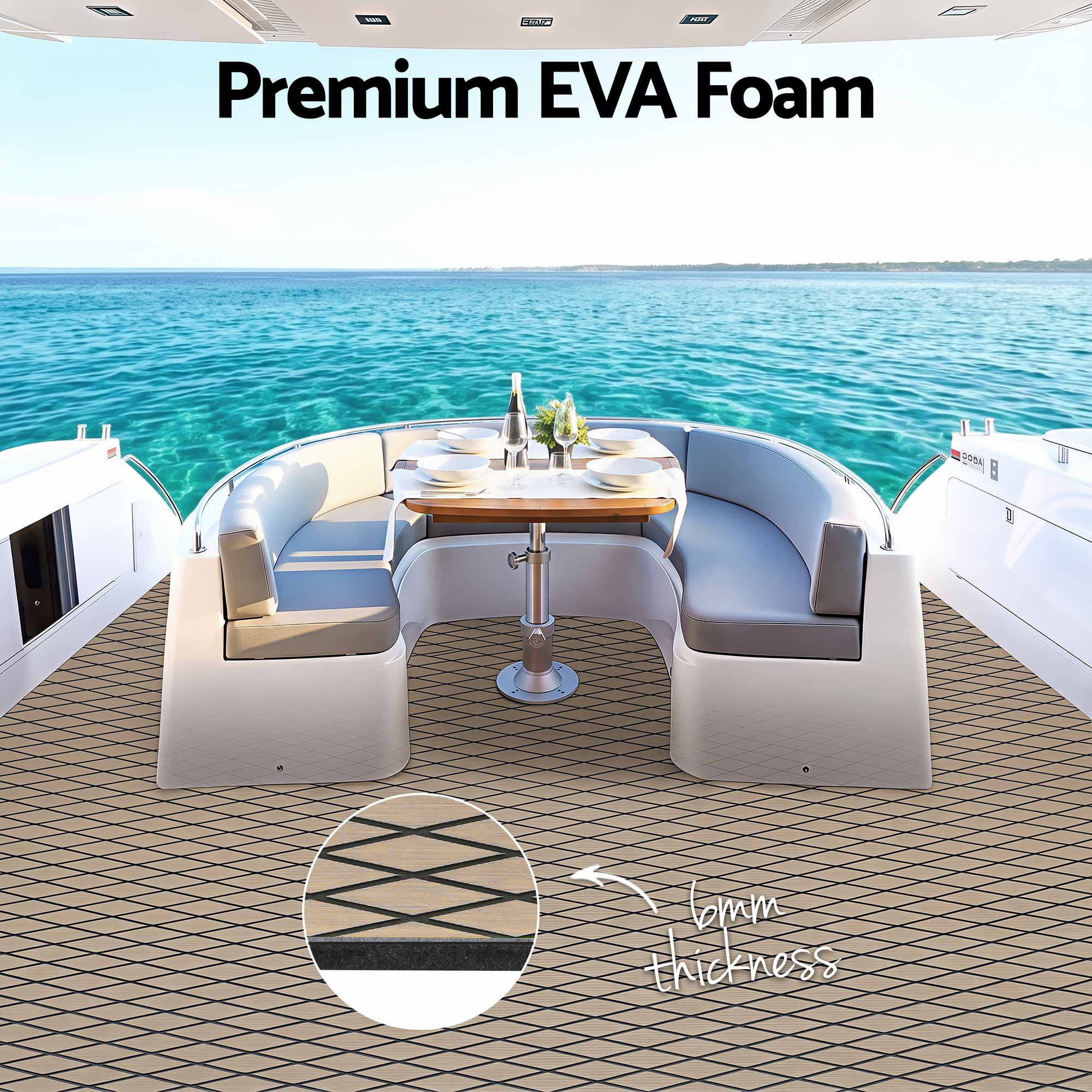 Seamanship EVA Foam Boat Flooring Deck Mat 240x90cm 6mm Self-Adhesive Taupe