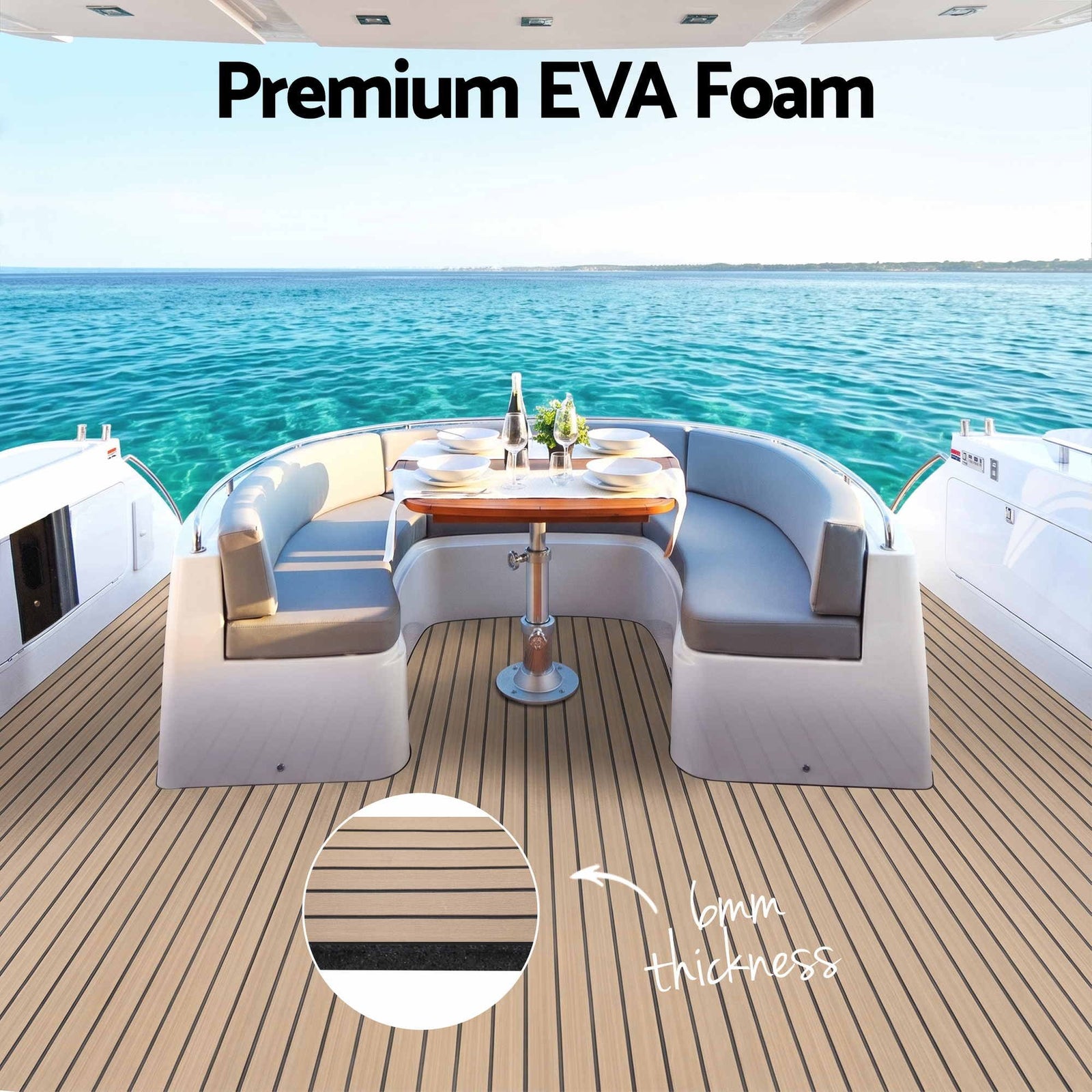 Boat Flooring, EVA Foam Decking Mat, 240x90cm, Taupe