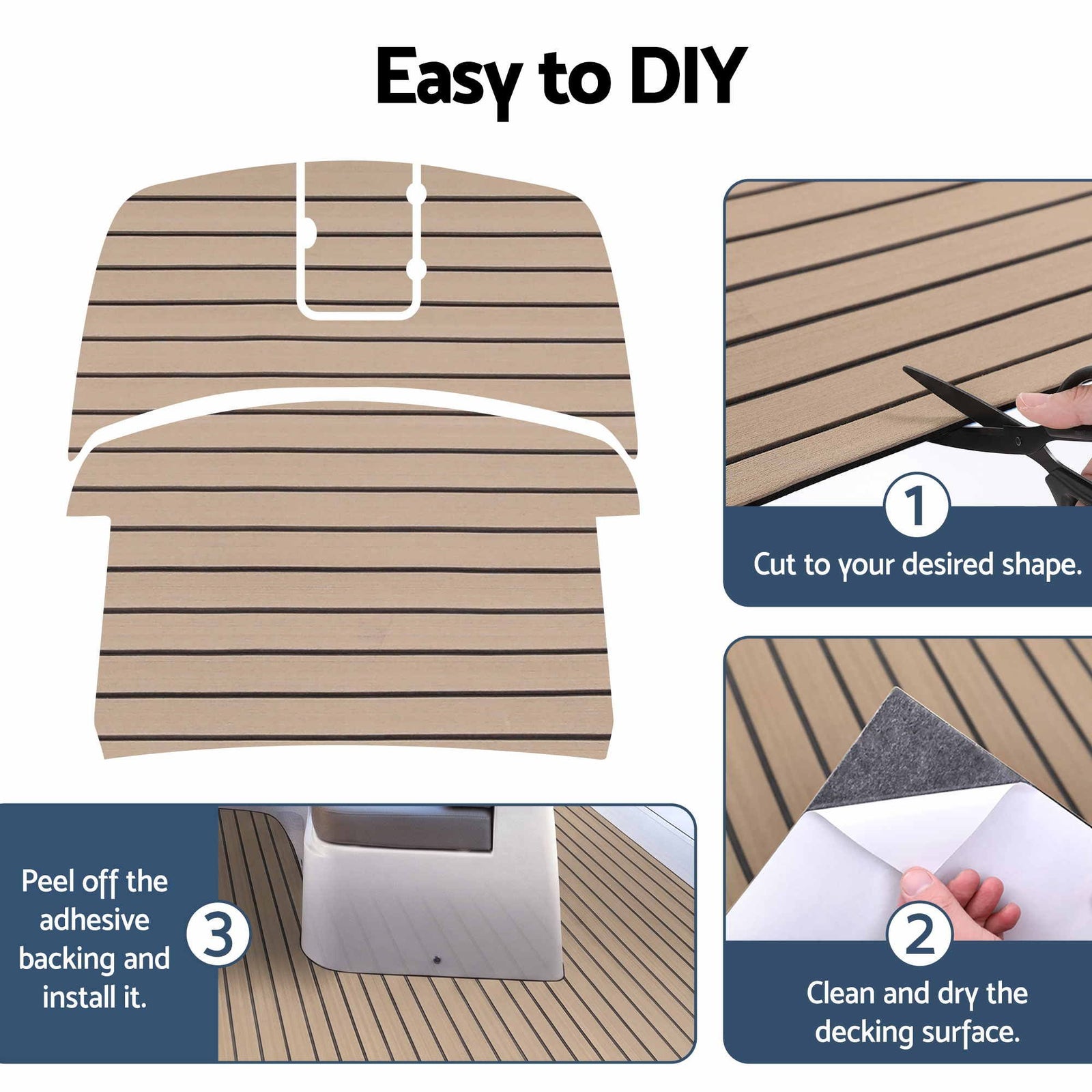 Boat Flooring, EVA Foam Decking Mat, 240x90cm, Taupe