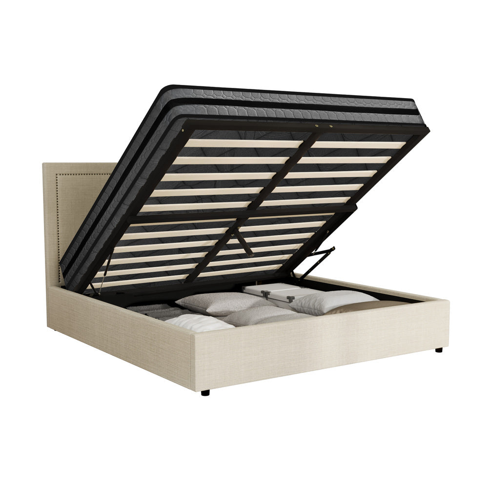 Oikiture Bed Frame With Mattress Set Double Size Gas Lift Storage ADI
