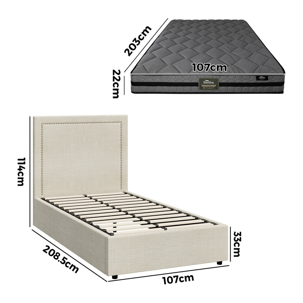 Oikiture Bed Frame With Mattress Set King Single Gas Lift Storage ADI